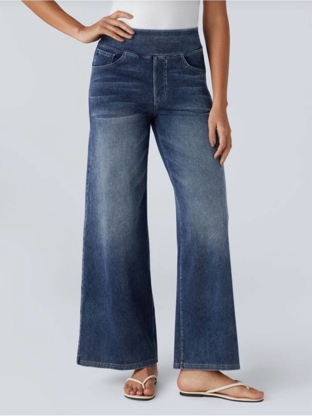 HALARA Flex™ High Waisted Pockets Baggy Wide Leg Washed Casual Jeans